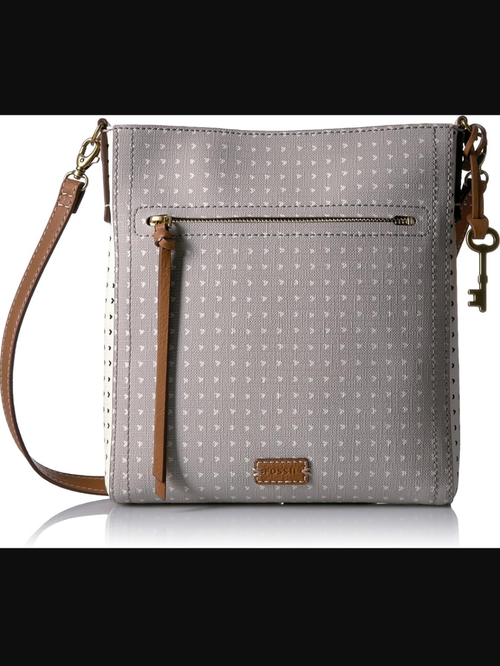 NWT Fossil Emma Hearts Square Zip Crossbody White & Gray Handbag Purse MSRP $129